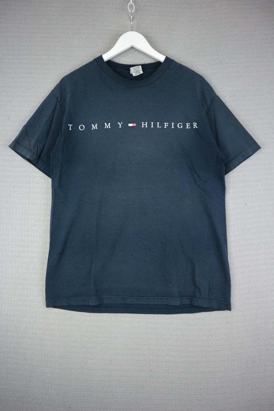 Vintage 90s Tommy Hilfiger Dark Gray Embroidered Logo Graphic Crewneck T-Shirt S